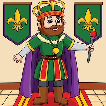 Mardi Gras Crown King Colored Cartoon Illustration