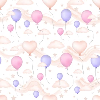 Seamless vector pattern with balloons. Baby shower party ornament. Gentle pattern for babies and newborns