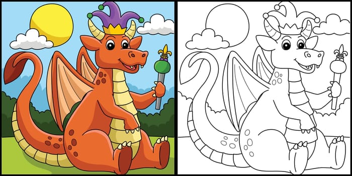 Mardi Gras Jester Dragon Coloring Illustration