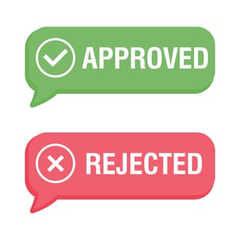 Approved and rejected stickers, check or cross mark sign. Vector illustration