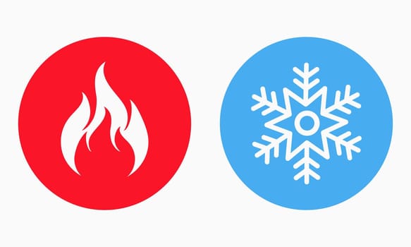 Hot and cold icon. Fire and snowflake sign. Heating and cooling button. Vector illustration