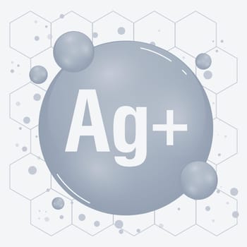 Silver, Ag ions antibacterial protection icon. Argentum ions acting icon. Antibacterial properties of Ag molecule. Vector illustration