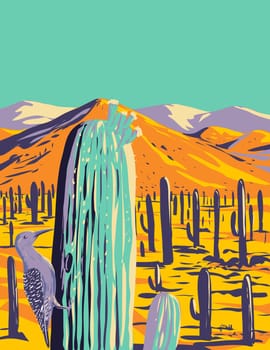 Gila Woodpecker in Saguaro National Park Pima County Arizona WPA Poster Art