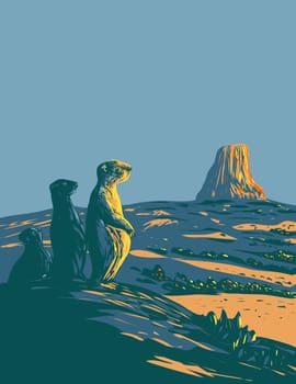 Prairie Dog in Devils Tower National Monument Wyoming WPA Poster Art