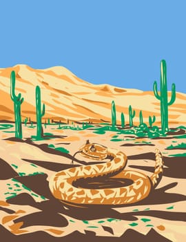 Western Diamondback Rattlesnake in Sonoran Desert National Monument Arizona WPA Poster Art
