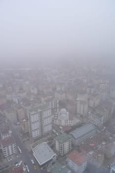 istanbul residential buildings on a foggy day