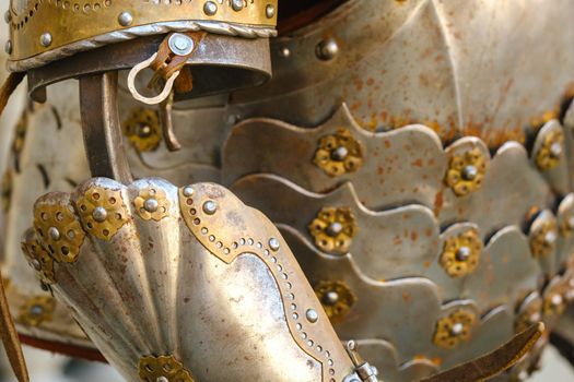 Parts of ancient knight's armor.A medieval concept.Metallic texture