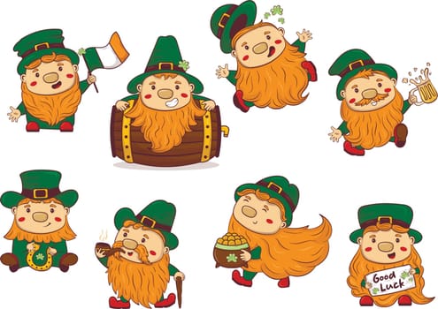 Clipart collection with cartoon doodle saint patrick redbeard gnomes