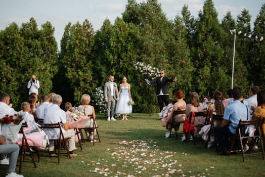 wedding ceremony of the newlyweds on the glade