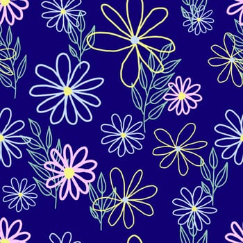 seamless pattern cute childish. seamless pattern with flowers. For fashion fabrics, baby clothes, t-shirts, cards, templates and scrapbooking. Children's drawing style. spring pattern. blue color