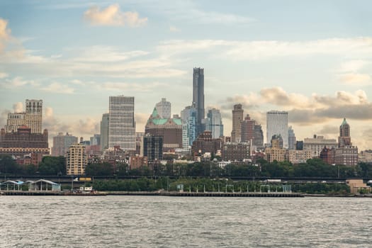 Panorama of Brooklyn across the East River on an overcast cloudy day