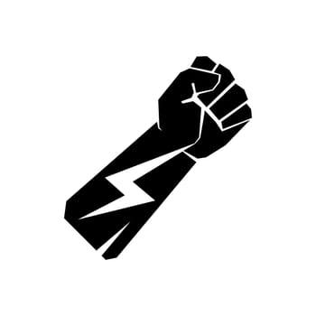 Fist with lightning. Fight concept. Protest icon. Power hand icon. Protection symbol.