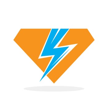 Diamond icon with lightning. Abstract logo design.