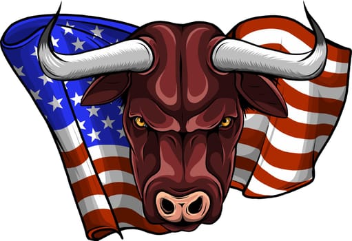 vector of head of bull with american flag