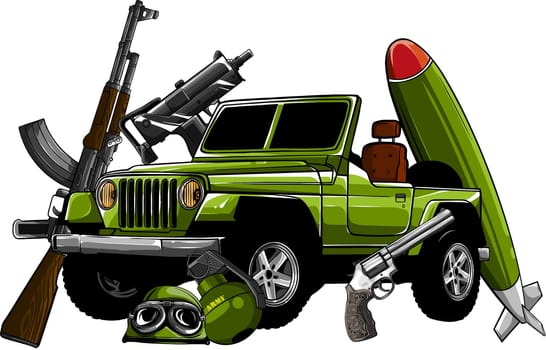vector illustration military vehicle with mounted machine gun