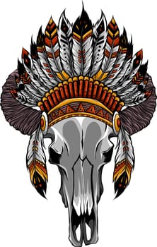 vector bull wearing indian hat, for editable tattoo