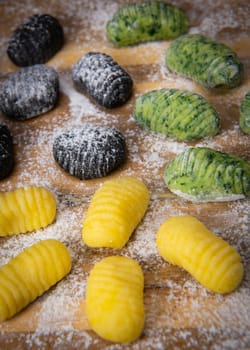 Multicoloured Gnocci potato peru italian food, Homemade