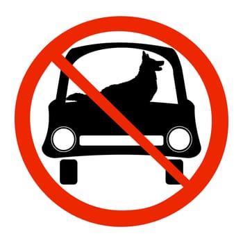 Ban sign parking car with dog inside. Warning of possible danger of overheating from animals.