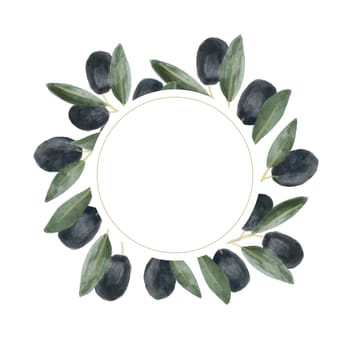 Vector round frame with watercolor flowers on white background in pastel colors.