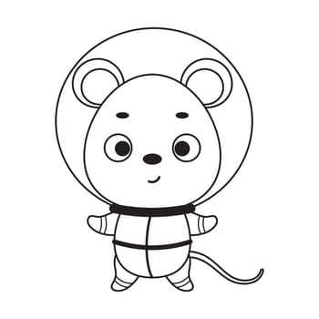 Coloring page cute little spaceman mouse. Coloring book for kids. Educational activity for preschool years kids and toddlers with cute animal. Vector stock illustration
