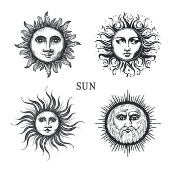 Sun collection. sunin the style of engraving