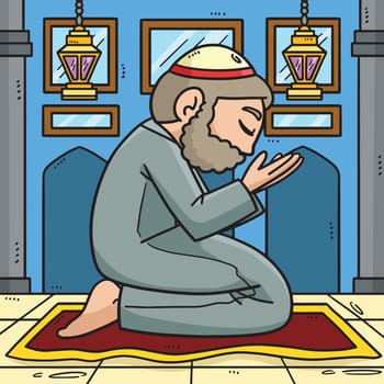 Ramadan Muslim Praying Colored Cartoon