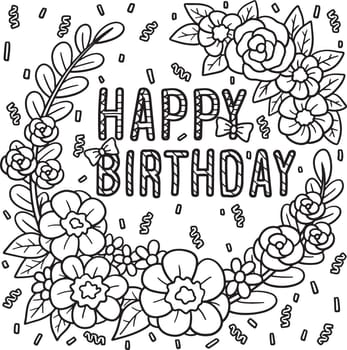 Happy Birthday with Flower Wreath Coloring Page