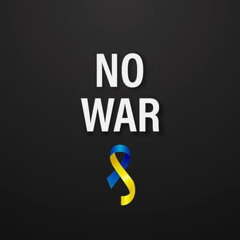 No War in Ukraine. Anti War Call with the Smbol of Peace with Blue and Yellow Silk Ribbon. Ukranian Flag Colors. Struggle, Protest, Support Ukraine, Slogan. Vector Illustration