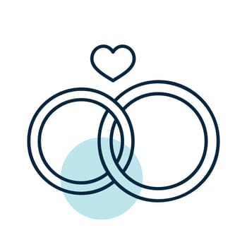 Wedding rings with a heart isolated vector icon