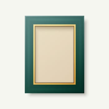Vector 3d Realistic Green and Golden Decorative Vintage Frame, Border Icon Closeup Isolated on White Background. Photo Frame Design Template for Picture, Border Design, Front View
