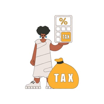 Stylish woman holding a calculator in her hand Tax payment theme.