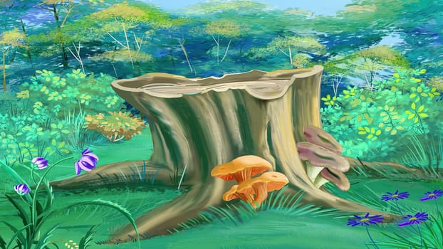Tree stump in the forest illustration