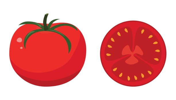 Red tomato in flat style. Vector illustration.