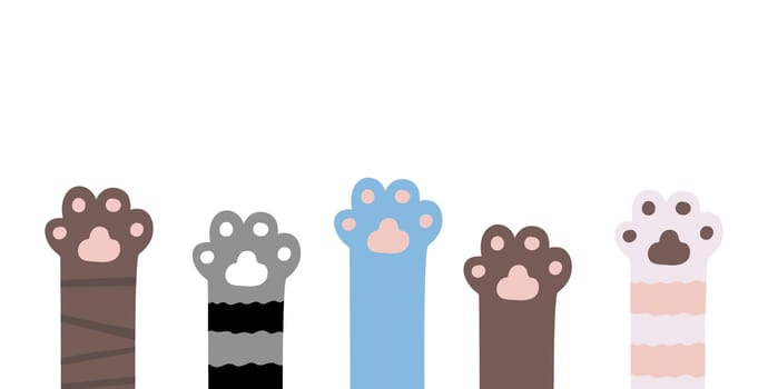Cat paw sinmpe doodle hand drawn set. Cartoon vector funny meow kitty concept