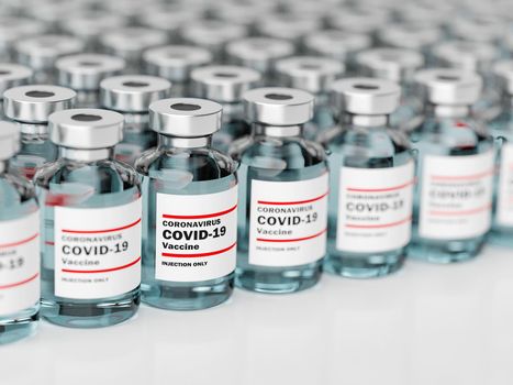 Medical concept, Stack of Bottle vial of 2019-ncov Covid-19 Corona Virus, 3d illustration
