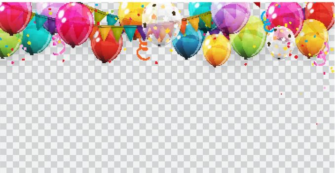 Group of Colour Glossy Helium Balloons Background. Set of  Balloons for Birthday, Anniversary, Celebration  Party Decorations. Vector Illustration
