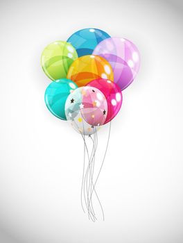 Group of Colour Glossy Helium Balloons Background. Set of  Balloons for Birthday, Anniversary, Celebration  Party Decorations. Vector Illustration EPS10
