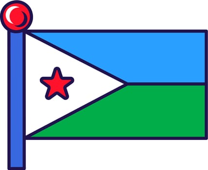 Djibouti republic nation flag on flagstaff vector