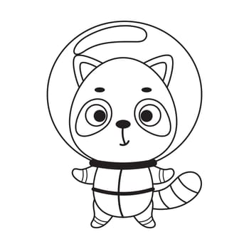 Coloring page cute little spaceman raccoon. Coloring book for kids. Educational activity for preschool years kids and toddlers with cute animal. Vector stock illustration