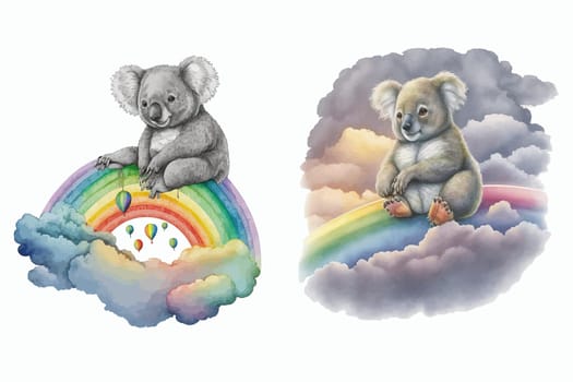 Кoala on rainbow in 3d style. Isolated vector illustration