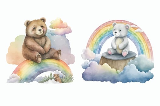 Bear and rainbow in 3d style. Isolated vector illustration