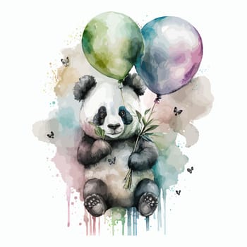 Panda with balloons in 3d style. Isolated vector illustration