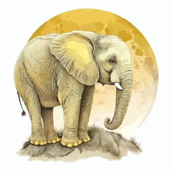 Elephant and big yellow moon in 3d style. Isolated vector illustration