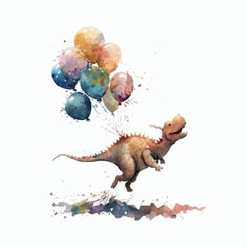 Dinosaur with balloons in 3d style. Isolated vector illustration