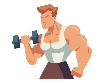 a big pumped-up man lifts dumbbells. classes in a sports club. pumping muscles