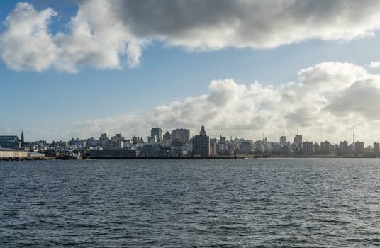 Approaching city of Montevideo from the ocean to dock in harbor