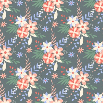 Wild flowers, herbs and foliage seamless pattern