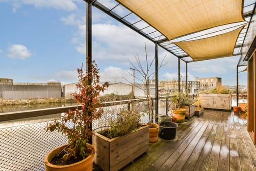 a roof terrace with plants and a glass roof