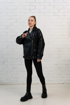 black leather jacket fashion isolated white design casual zipper style clothes background clothing