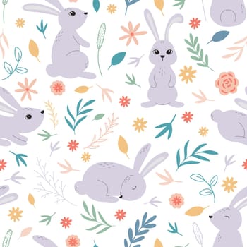 Bunny with flowers and herbs background
